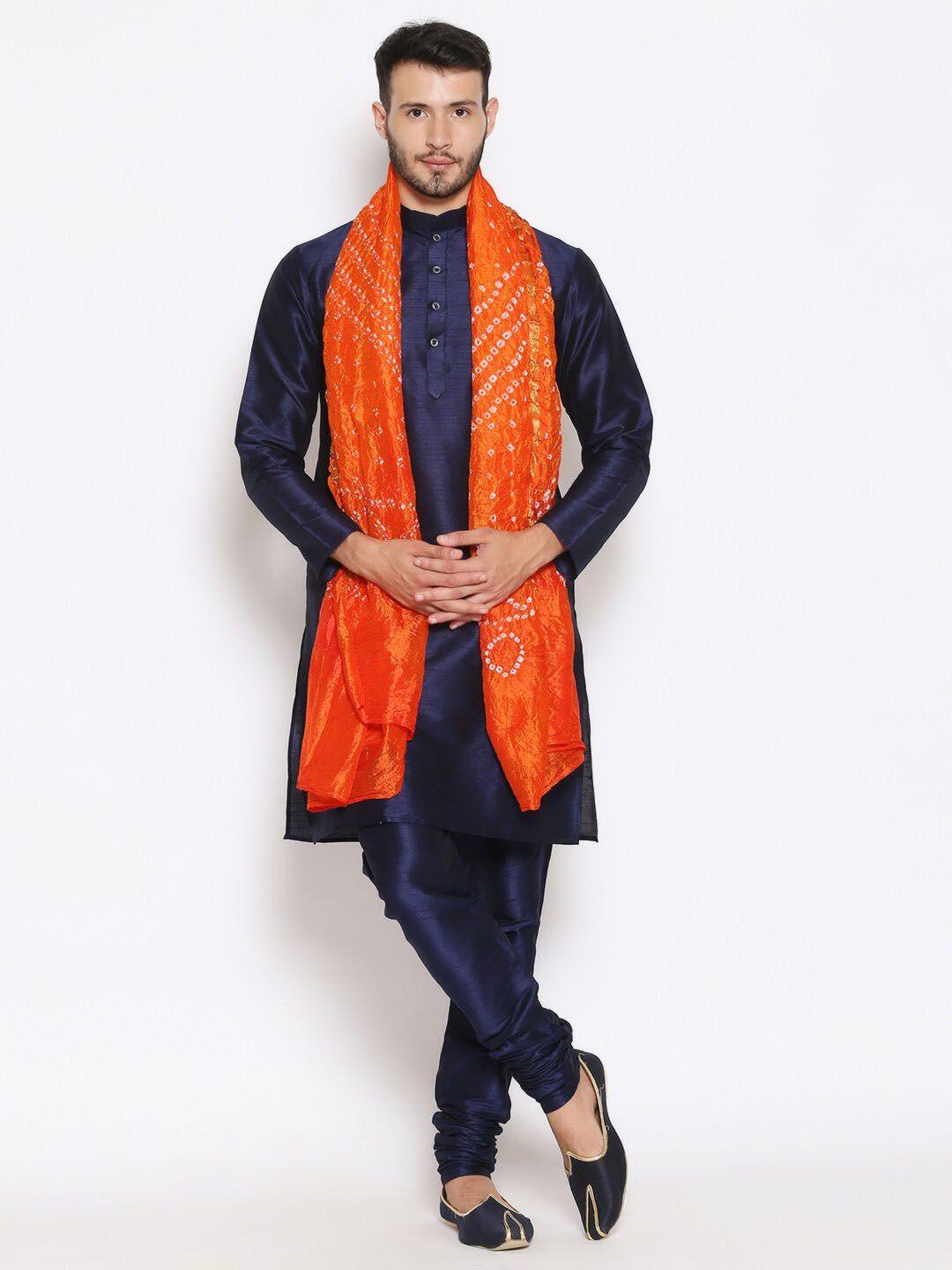 dupatta bazaar men orange & white printed bandhani dupatta