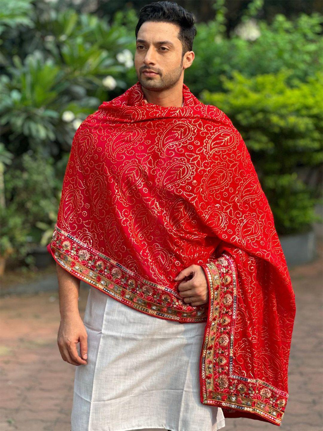 dupatta bazaar men paisley embroidered georgette dupatta with sequinned