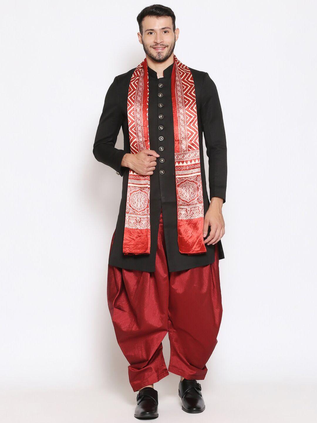 dupatta bazaar men red & gold-toned ethnic motifs printed block print dupatta