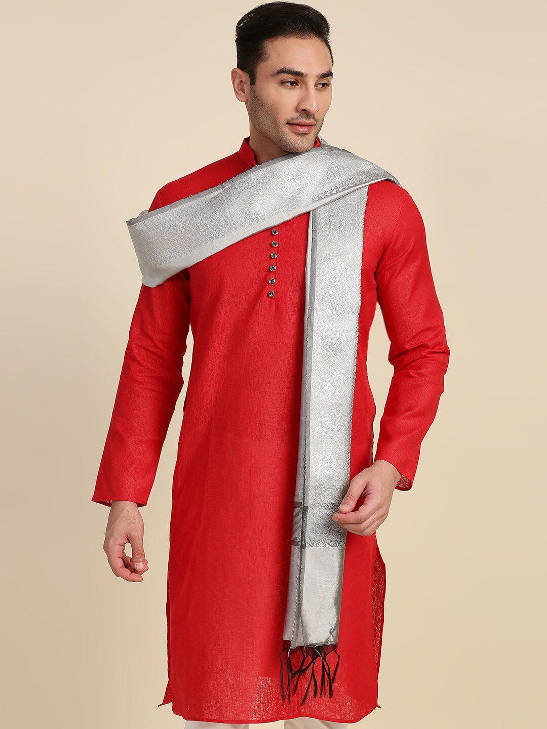 dupatta bazaar men silver-toned & off white ethnic motifs woven design dupatta