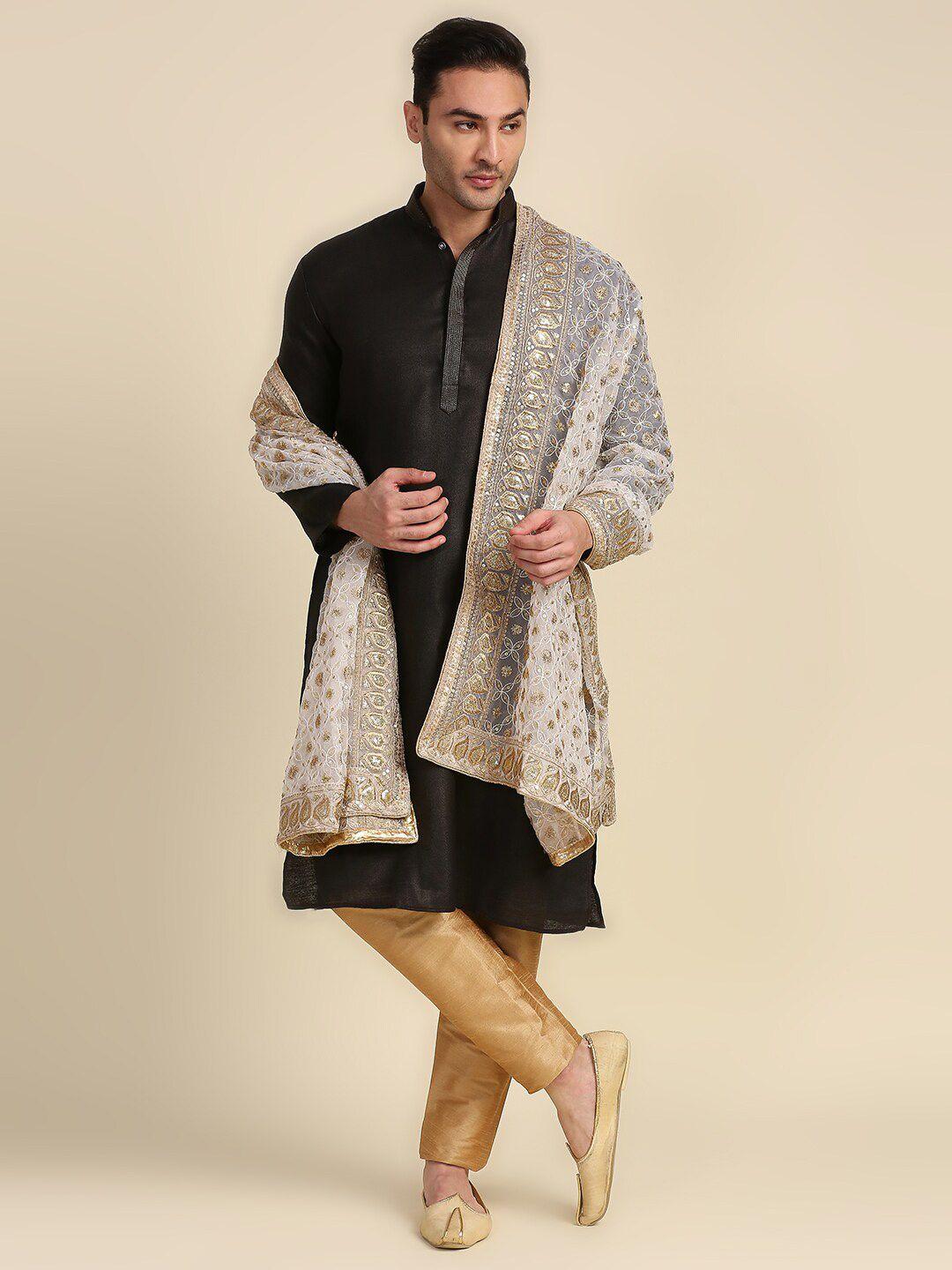 dupatta bazaar men white & gold-toned ethnic motifs embroidered dupatta