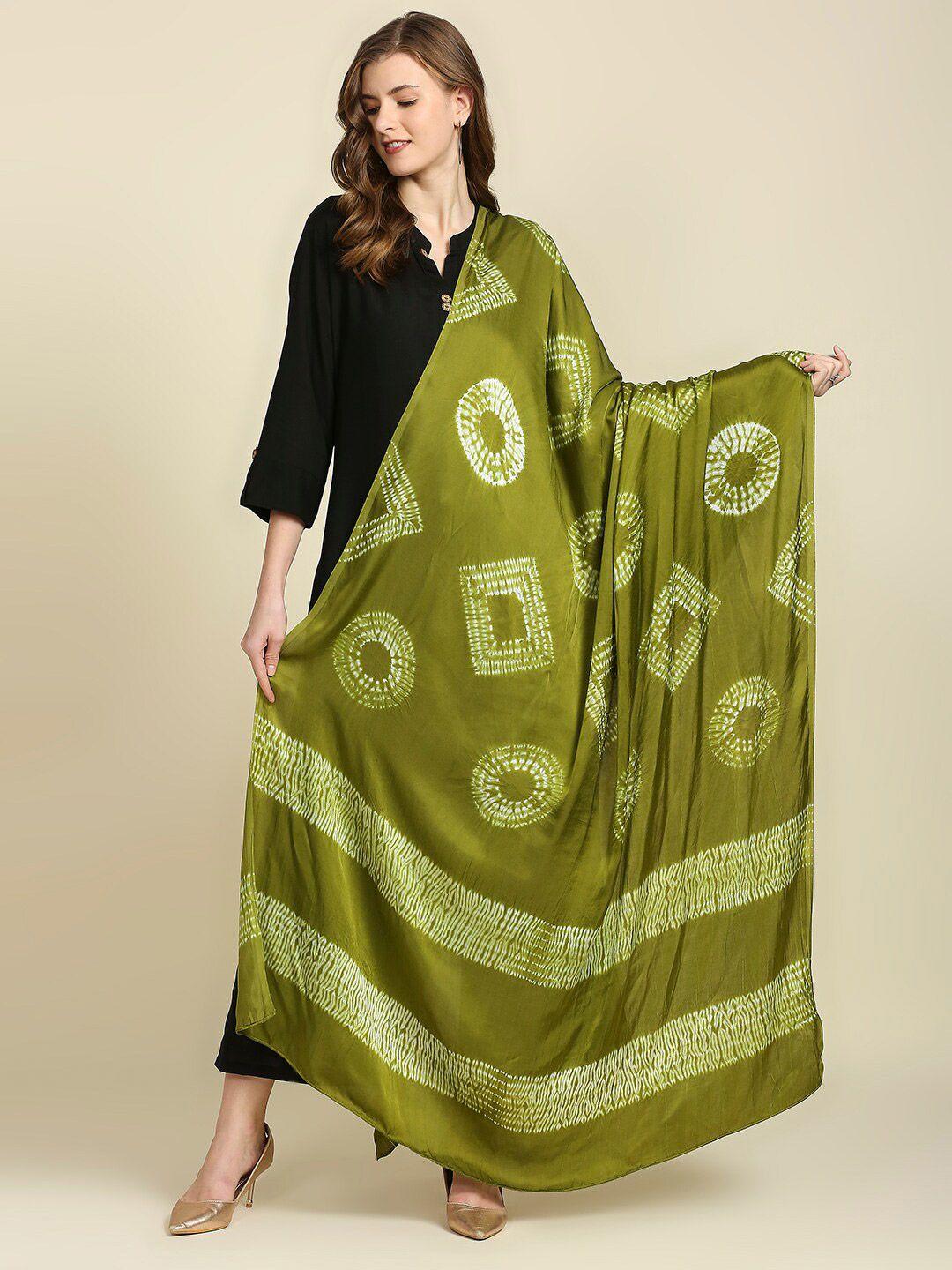 dupatta bazaar olive green dyed pure silk bandhani dupatta