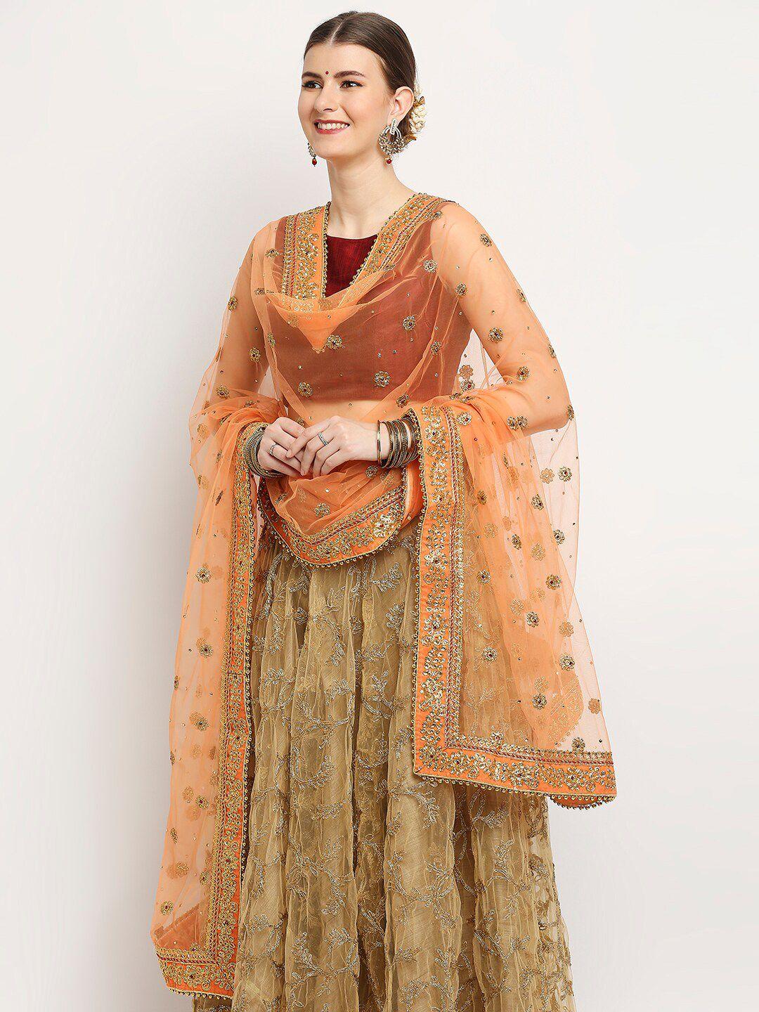 dupatta bazaar peach-coloured embroidered dupatta