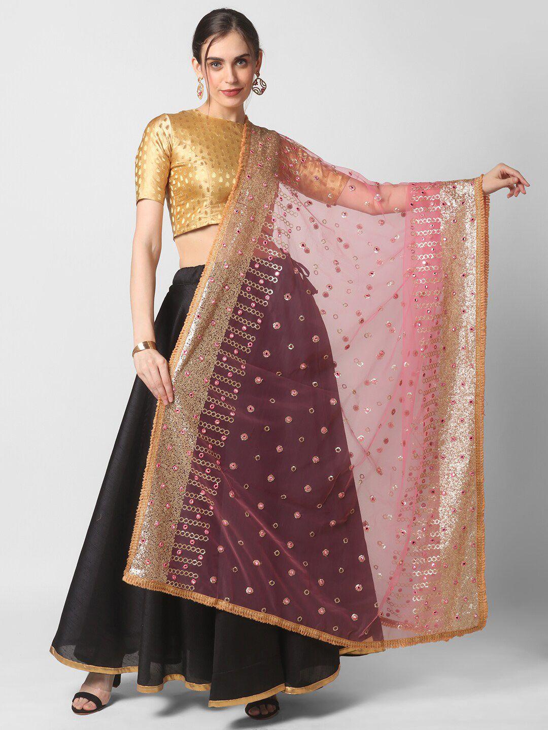 dupatta bazaar pink & gold ethnic motifs embroidered dupatta with sequinned details