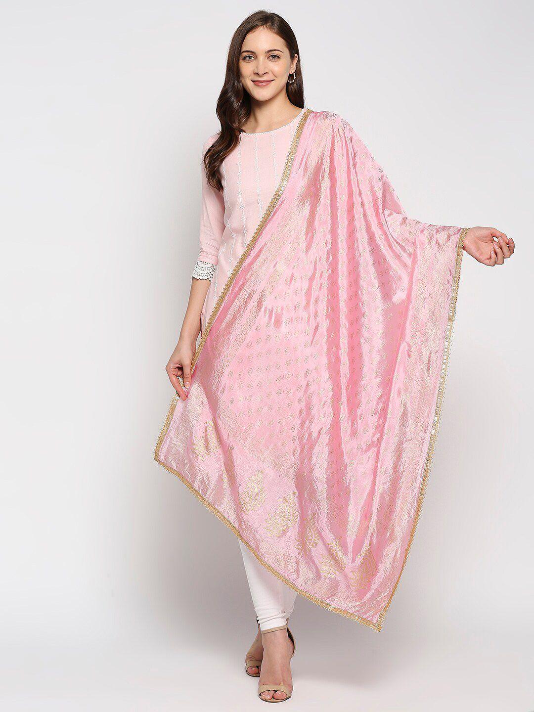 dupatta bazaar pink & gold-toned ethnic motifs printed khari print dupatta