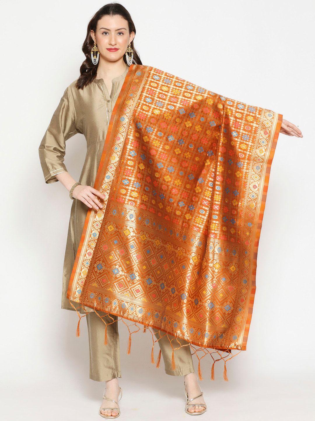 dupatta bazaar rust & blue ethnic motifs woven design dupatta with zari
