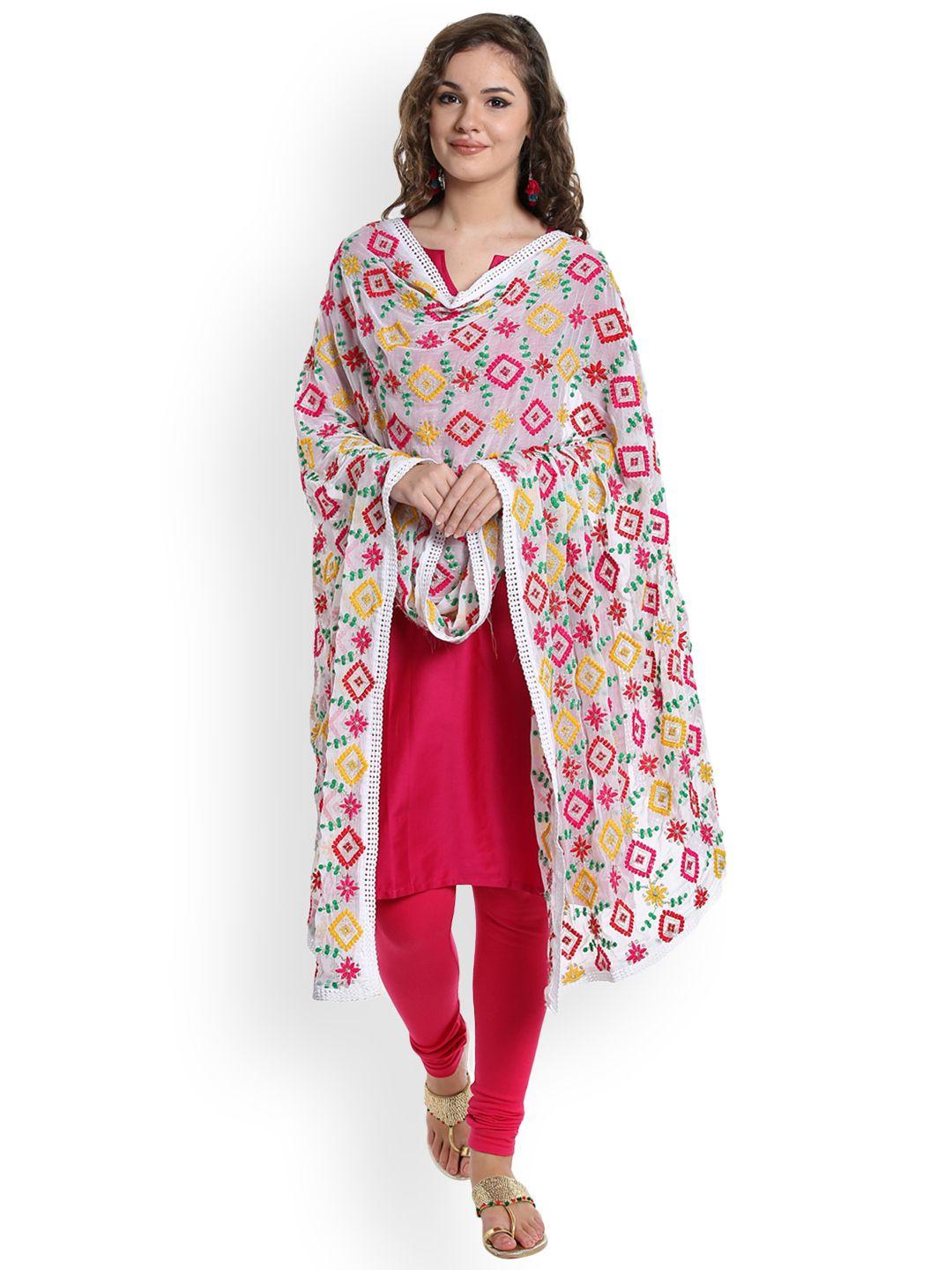 dupatta bazaar white & multicoloured embroidered dupatta