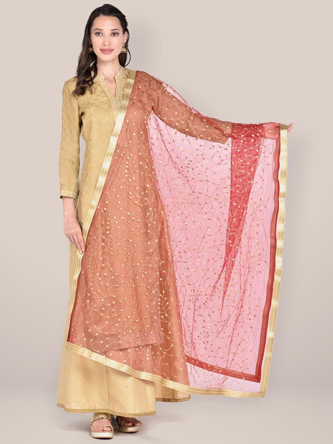 dupatta bazaar women maroon & gold-toned embroidered net dupatta