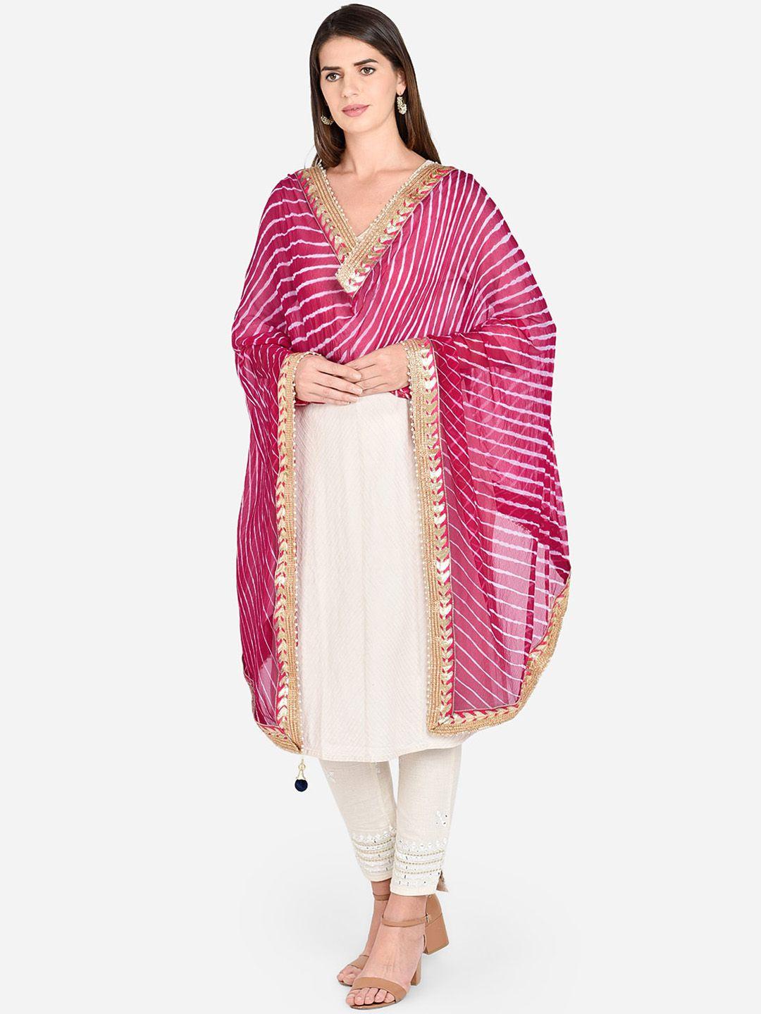 dupatta bazaar women pink & off-white striped leheriya dupatta
