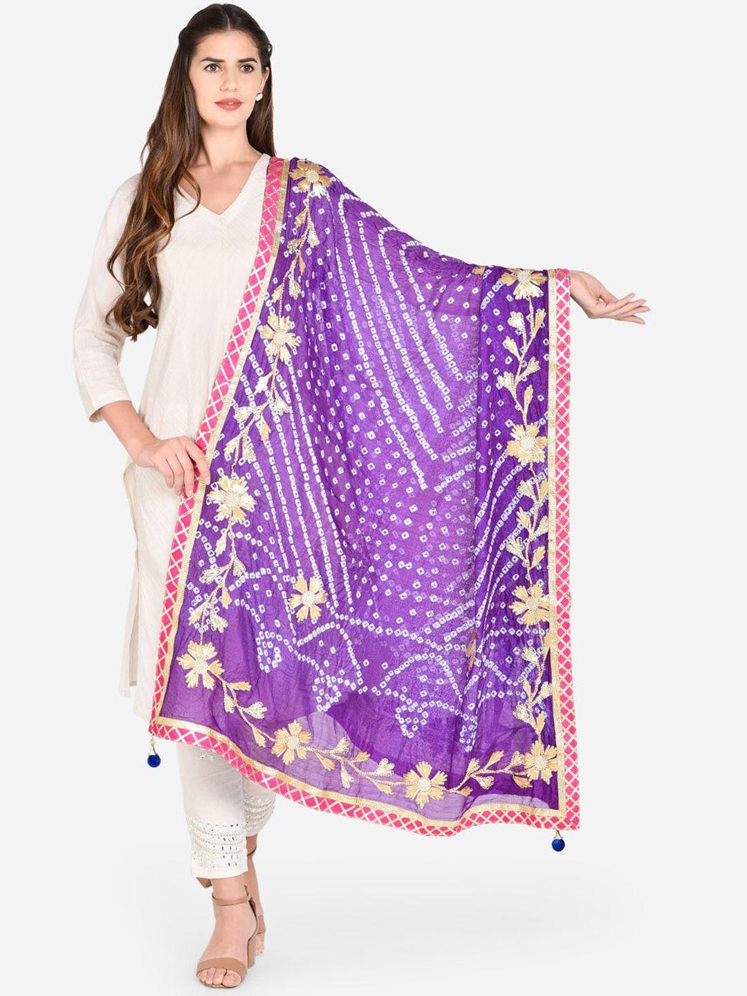 dupatta bazaar women purple & white embroidered pure silk dupatta