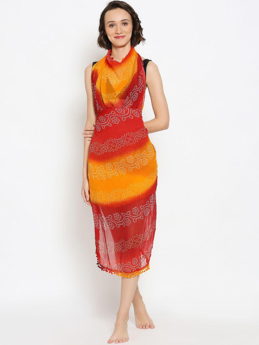 dupatta bazaar women red & yellow printed sarong