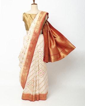 dupion art silk woven saree with chit pallu