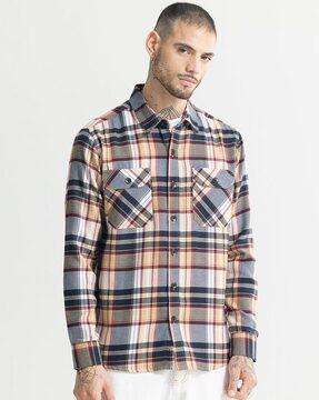 dupplin vector checked slim fit shirt with flap pockets