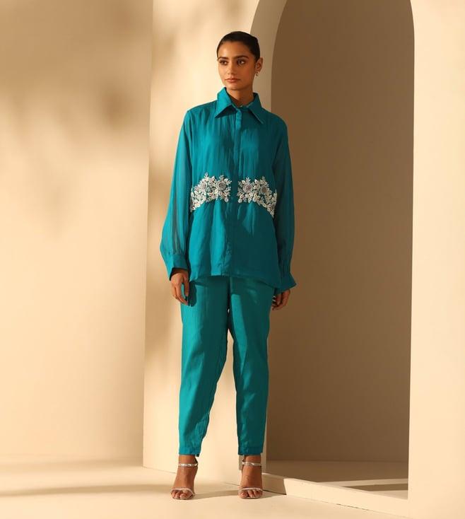dusala turquoise sanji varanpreet shirt and pant