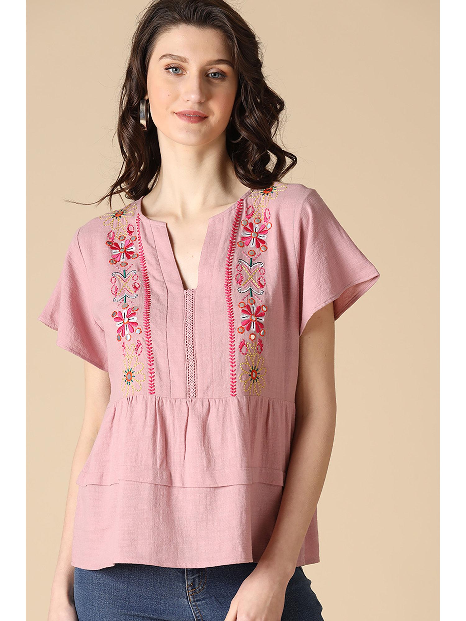 dusky pink fashion linen blouse