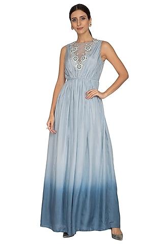 dusky blue ombre embroidered gown