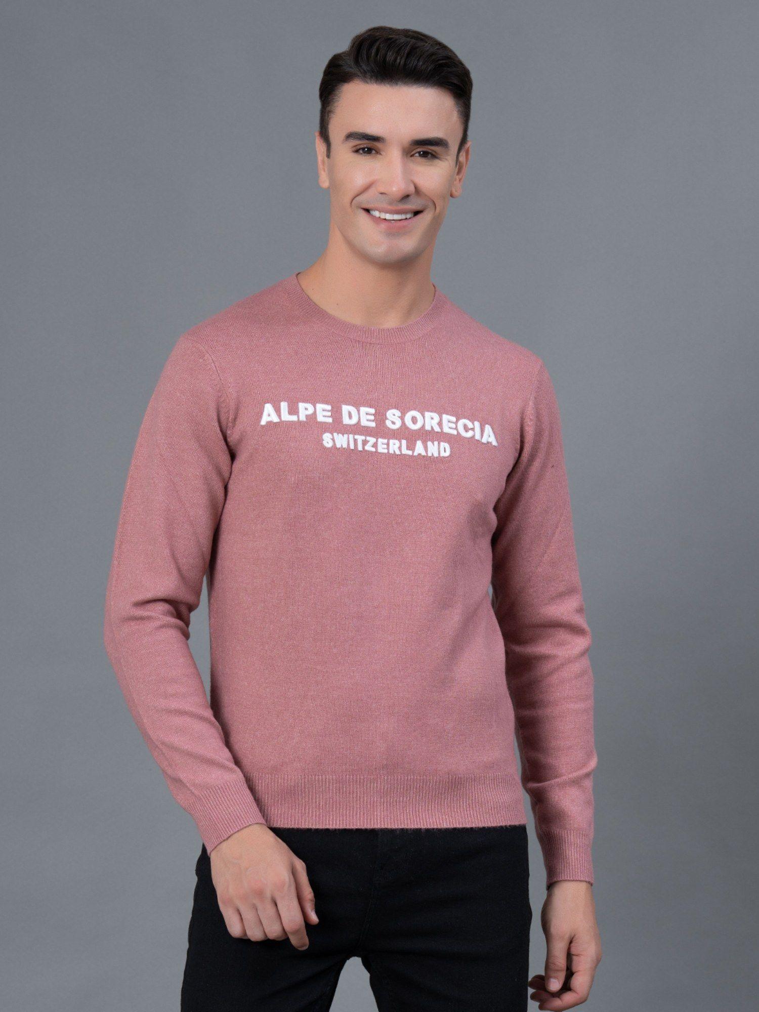 dusky pink embroidered acrylic nylon spandex men's sweater