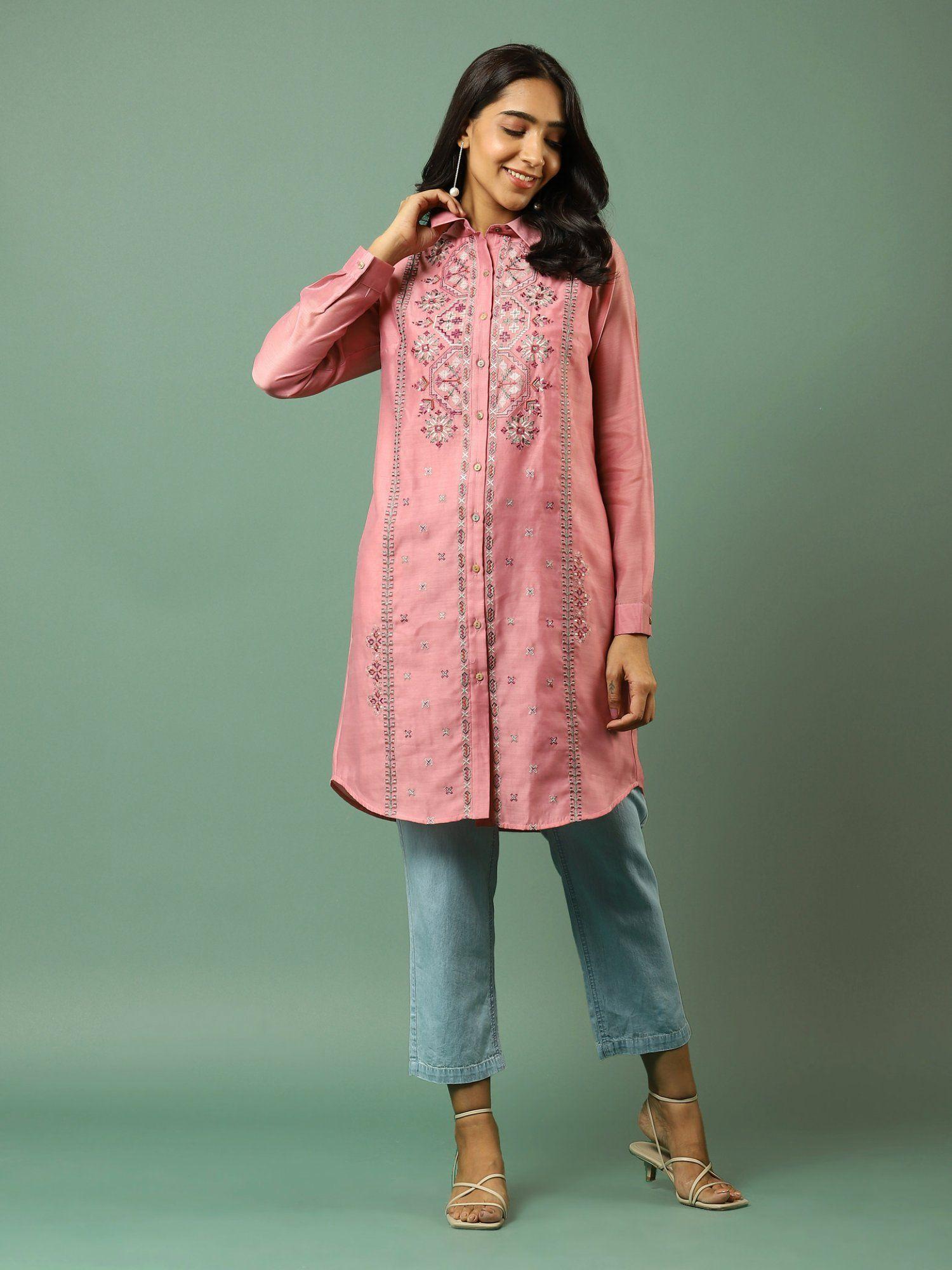 dusky pink embroidered kurti