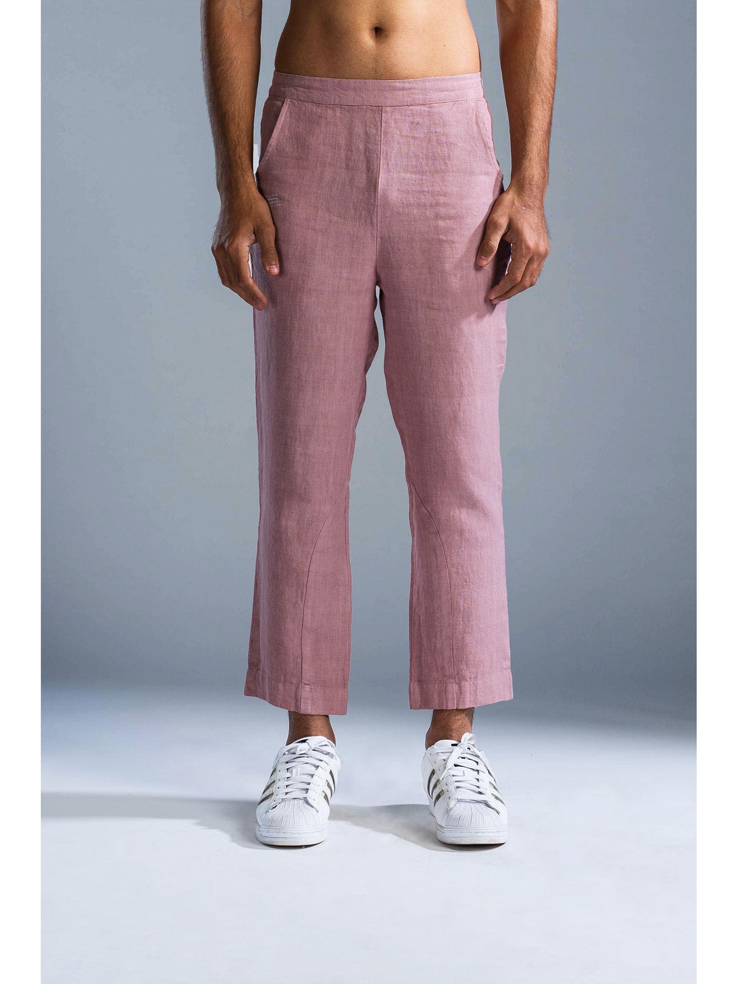 dusky pink linen drop crotch trouser