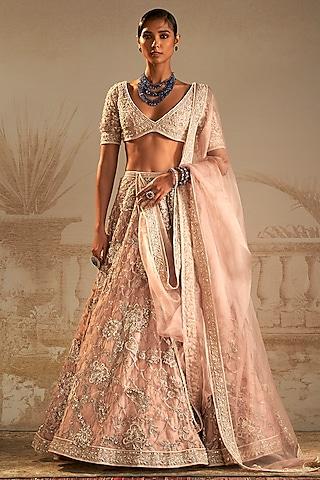 dusky pink net applique embroidered lehenga set