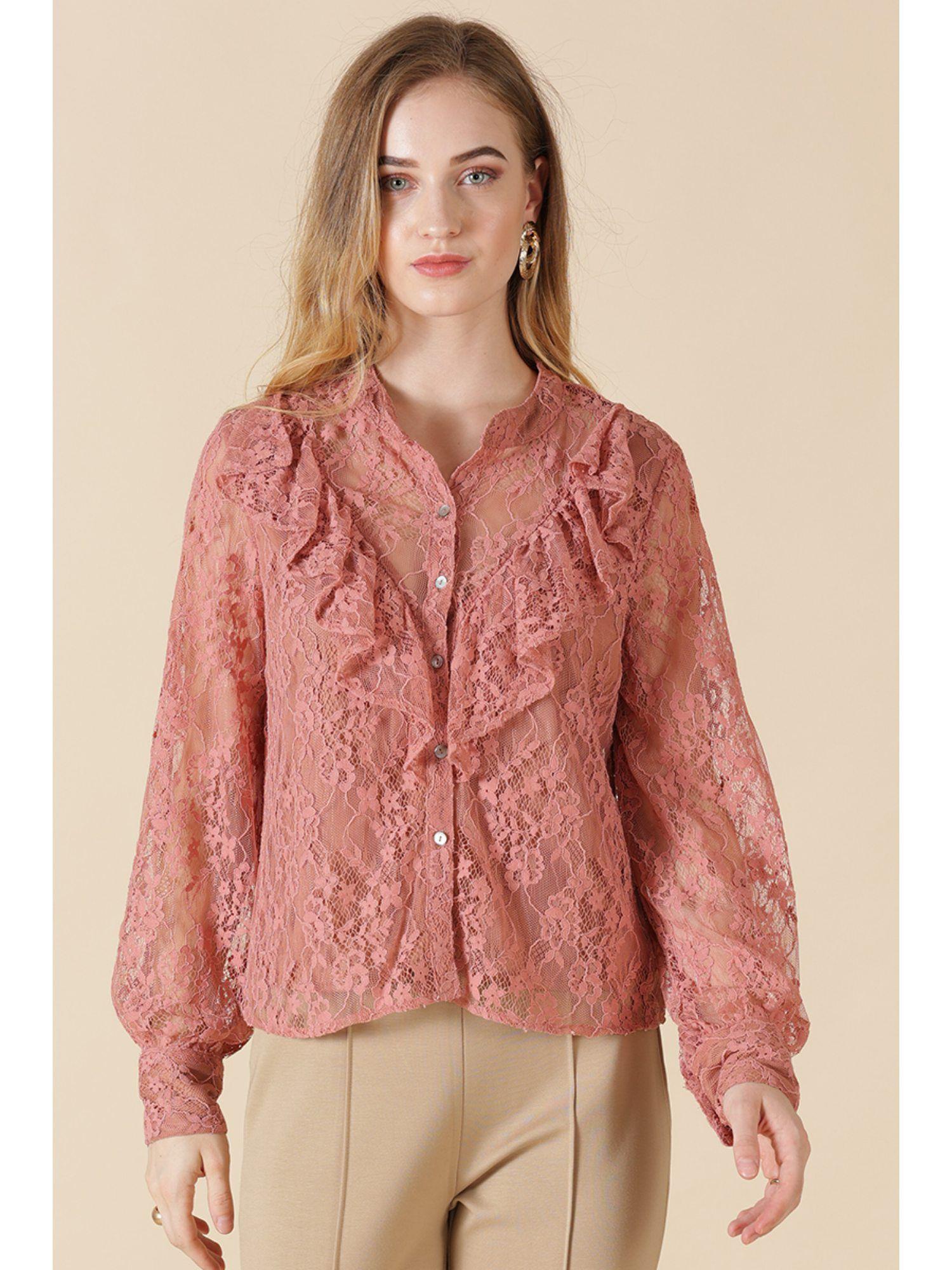 dusky pink net fabric shirt