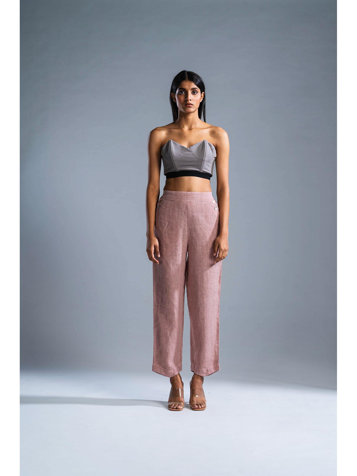 dusky pink organic linen button up pants