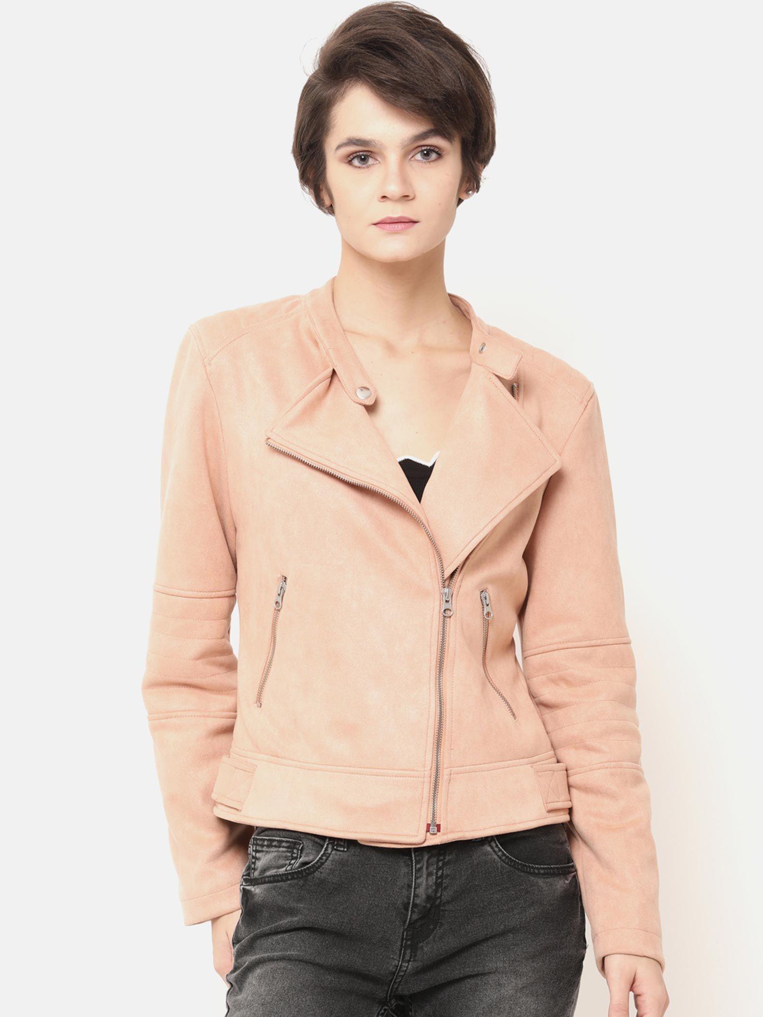 dusky pink regular length solid suede jacket