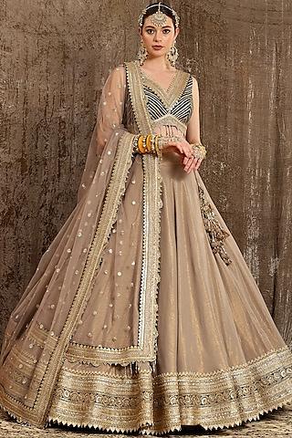 dust grey machine embroidered lehenga set