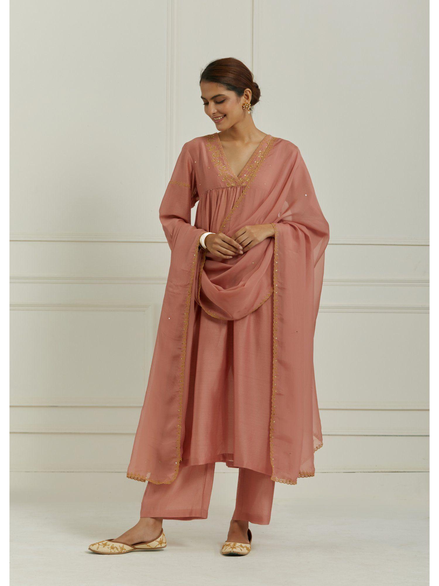 dust pink kurta (set of 3)