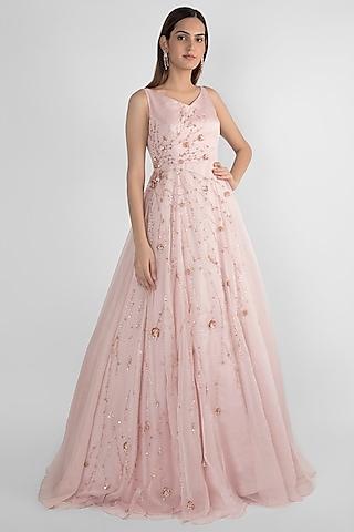 dusted pink embroidered gown