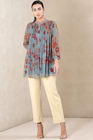 dusty blue floral printed tunic