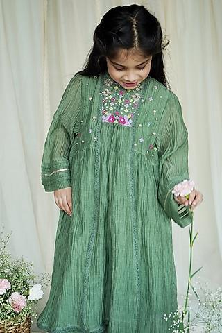 dusty green chanderi kurta set for girls