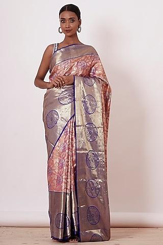 dusty peach embroidered handwoven saree set
