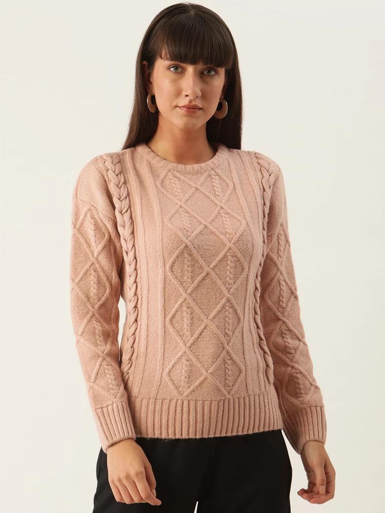 dusty pink solid round neck sweater
