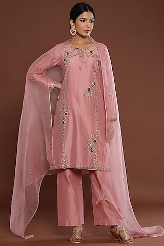 dusty pink zardosi embroidered kurta set