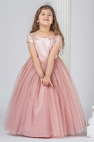 dusty rose hand embroidered gown for girls