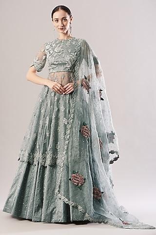 dusty blue embroidered lehenga set