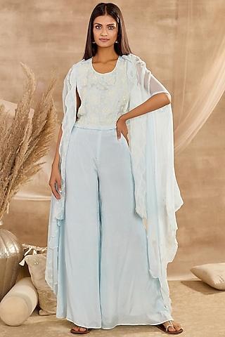 dusty blue organza cape set