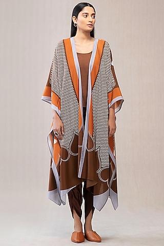 dusty brown printed cape set