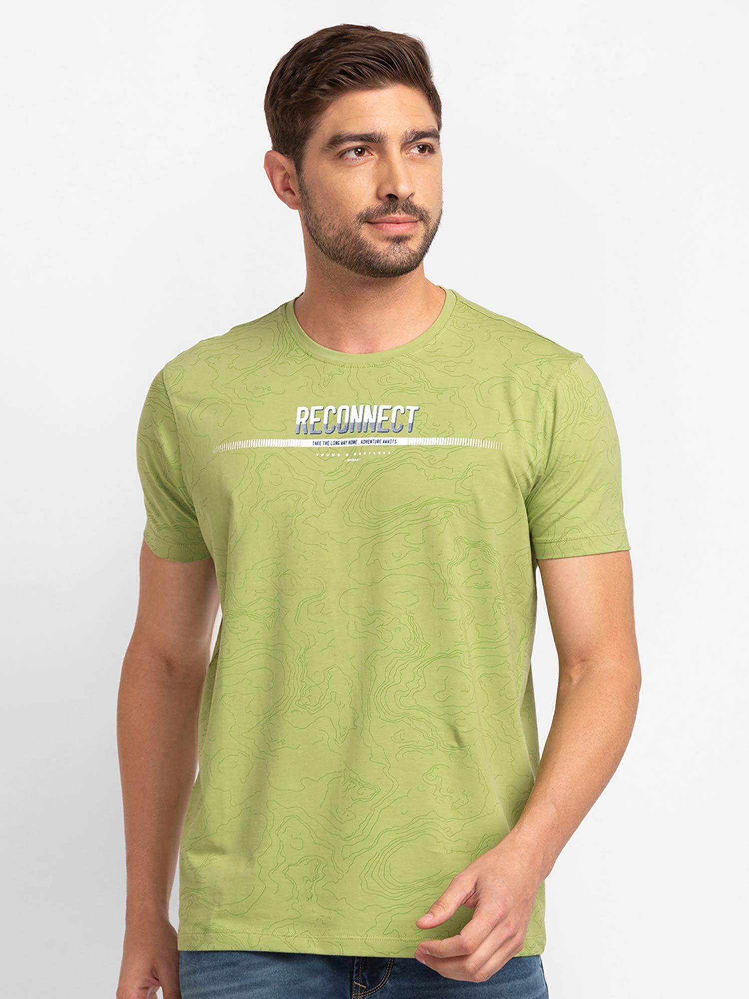 dusty green cotton half sleeve printed casual t-shirt for men