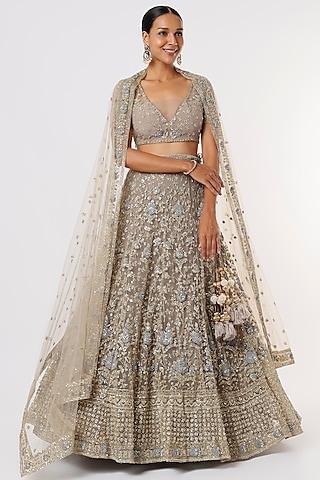 dusty grey net embellished lehenga set