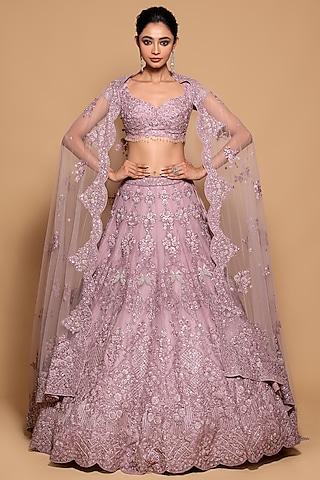 dusty lavender organza embroidered lehenga set