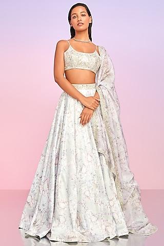 dusty lilac silk floral printed lehenga set