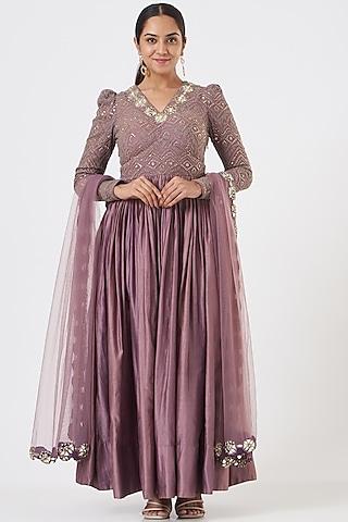 dusty mauve chanderi silk anarkali set