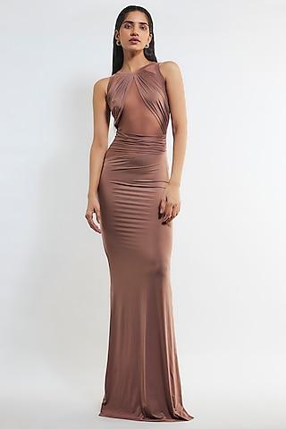 dusty nude pink stretchy malai lycra gown