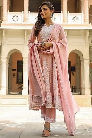 dusty peach embroidered anarkali set