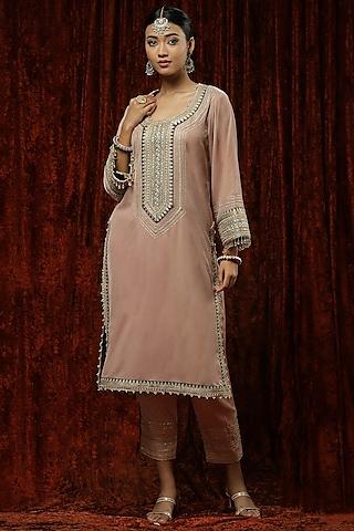 dusty pink & black velvet kasab work kurta set