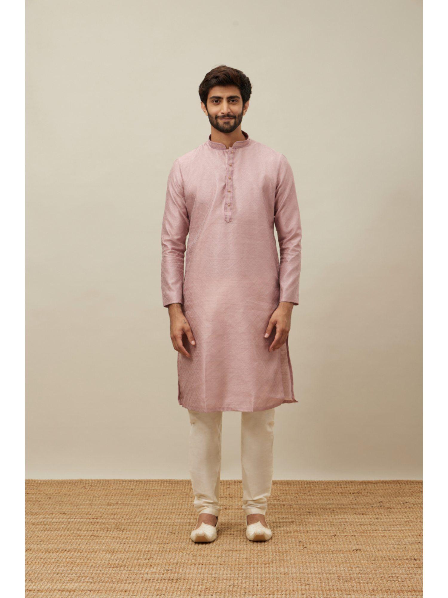 dusty pink art silk self design kurta with pencil pyjama (set of 2)