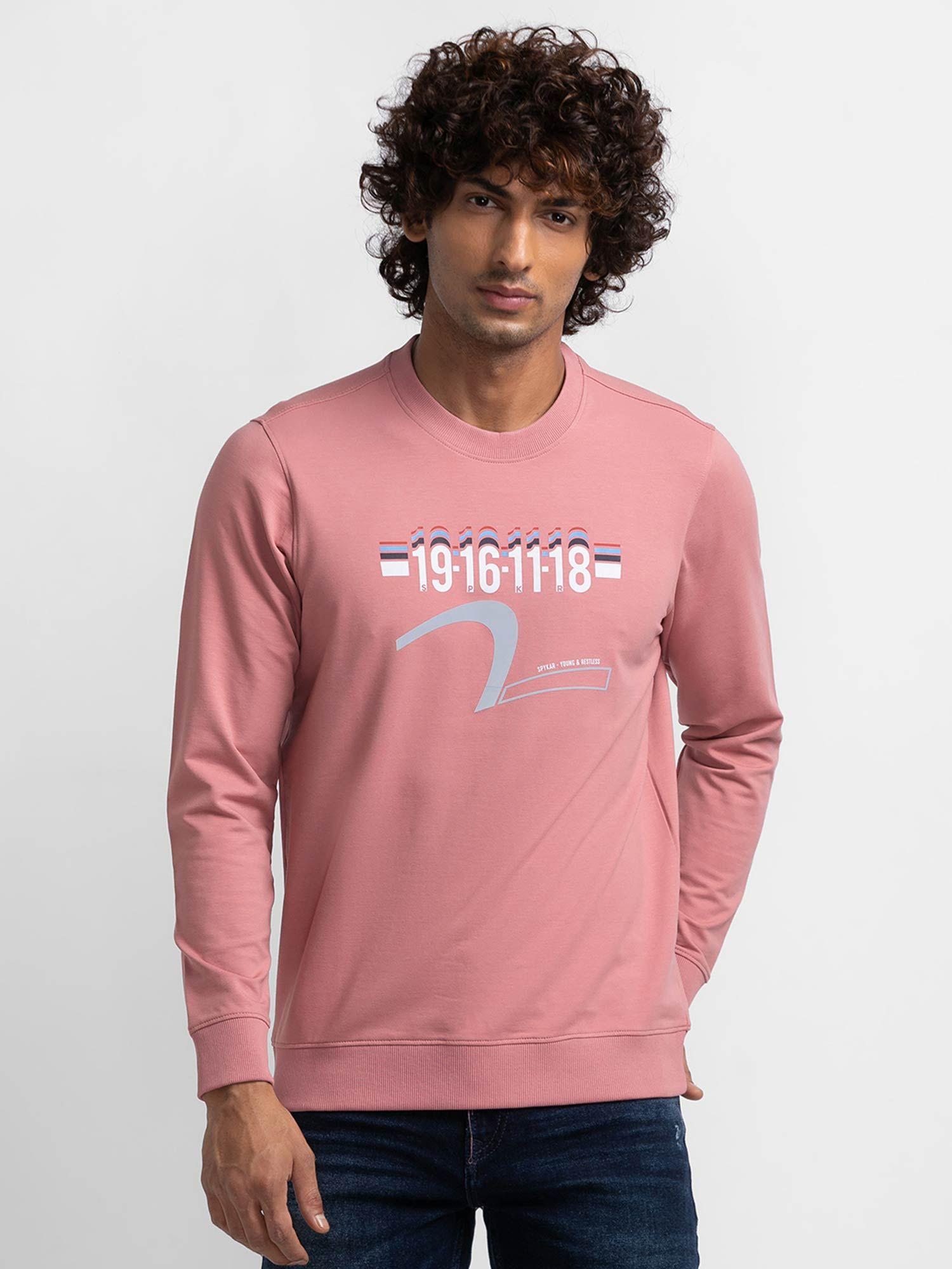 dusty pink cotton full sleeve round neck sweatshirt for men