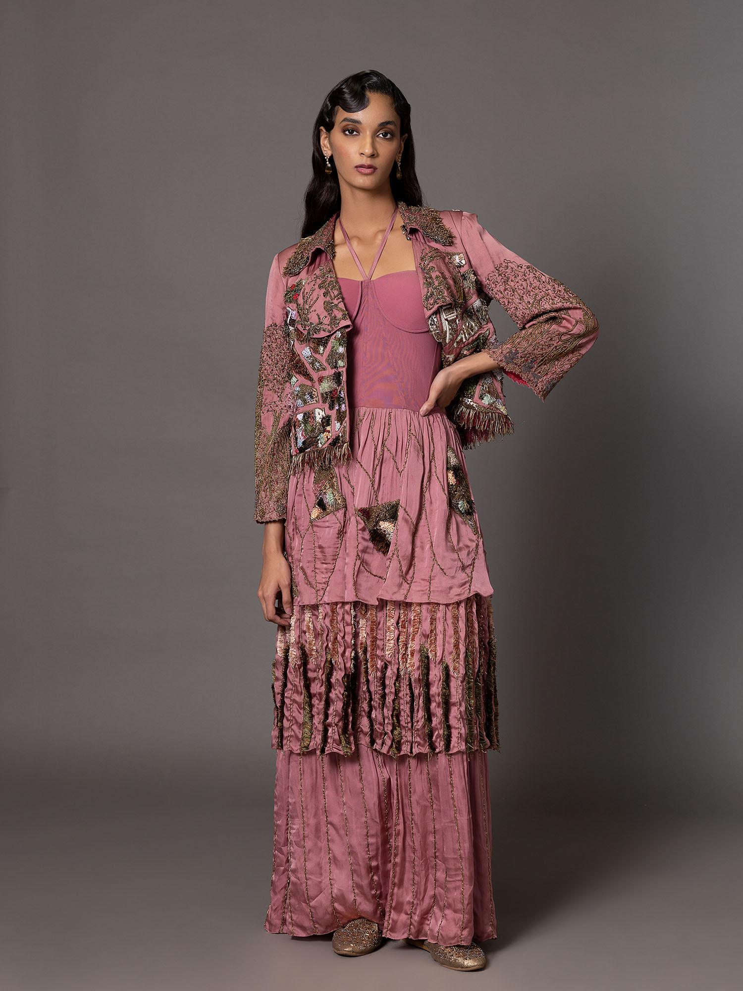 dusty pink earth jacket with earth gown (set of 2)